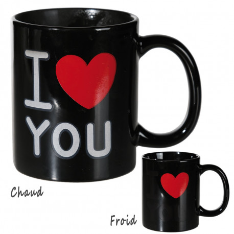 Mug thermoréactif en céramique avec comme message '' I LOVE YOU"