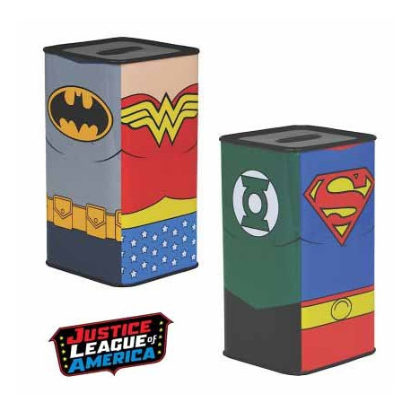 Image des différentes faces de la tirelire Justice League