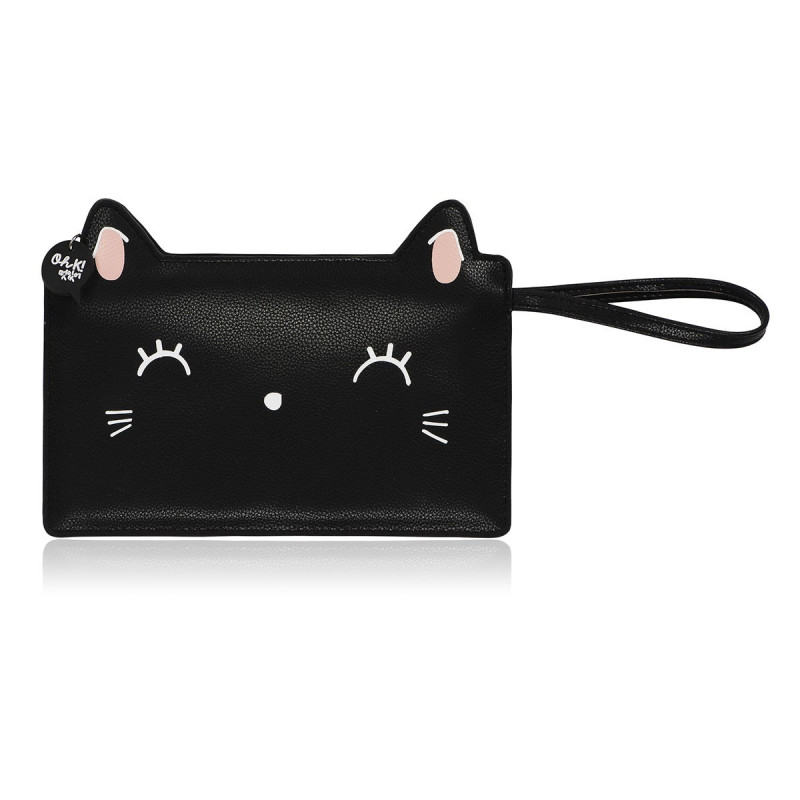 La pochette chat noir est parfaite pour transporter pleins d'affaires ou devenir une trousse de toilette.