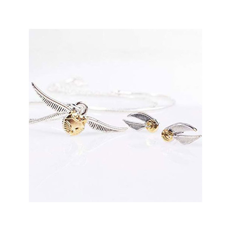 Bijoux Harry Potter : collier et boucles d'oreilles Vif d'Or sur