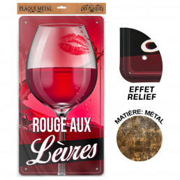Plaque Métallique Verre Vin Rouge aux Lèvres