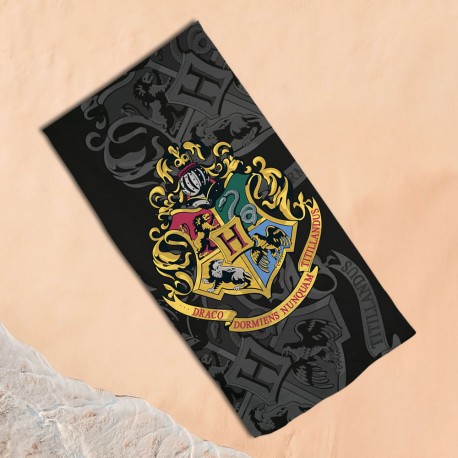 serviette-de-plage-harry-potter-noire-blason-poudlard