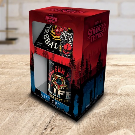 Pack Stranger Things Hellfire - Tasse, Sous-Verre et Porte-Clés