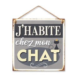 Plaque Métallique J'Habite chez Mon Chat