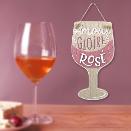 Plaque en Bois - Verre Amour, Gloire et Rosé