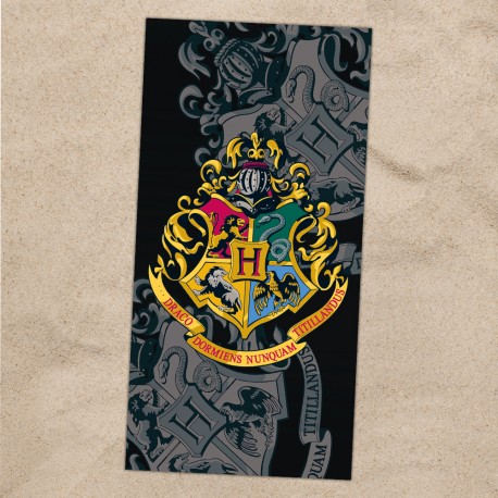 serviette-de-plage-noire-harry-potter-blason-poudlard