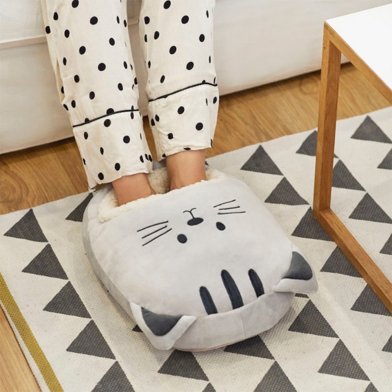 Maxi Chauffe-Pieds Chat Kitty Gris Moelleux sur Logeekdesign