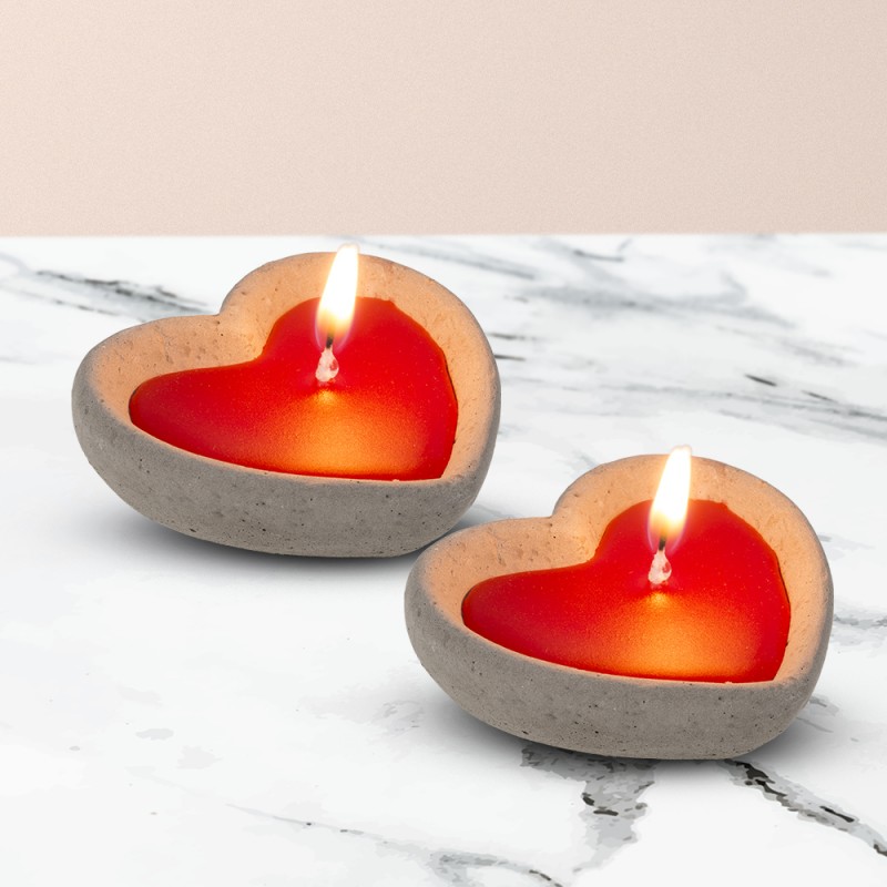 Lot de 2 Bougies Cœur Rouge Romantique en Ciment sur Logeekdesign