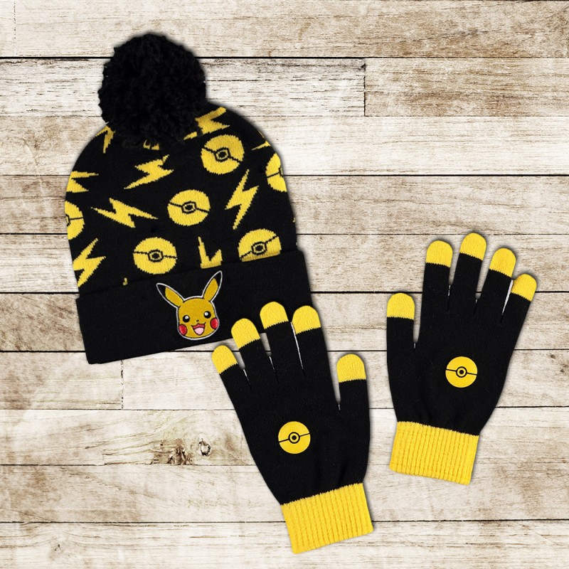 Set Pikachu Pokemon - Gants et Bonnet à Pompon sur Logeekdesign