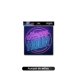 Plaque Métallique Happy Hour Effet Néon