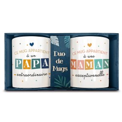 Coffret Duo de Mugs Maman Exceptionnelle & Papa Extraordinaire