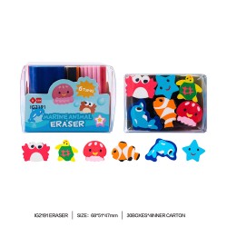 Lot de 6 Gommes Kawaii Fantaisie Multicolores