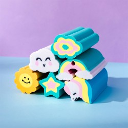 Lot de 6 Gommes Kawaii Fantaisie Multicolores