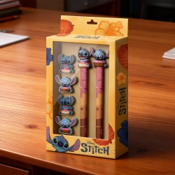 Pack Stitch Disney avec Stylo Gel Effaçable, Crayon Eternel et 4 Gommes 3D