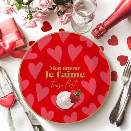 Lot de 6 Assiettes en Carton Romantiques - Mon Amour je t'aime très fort