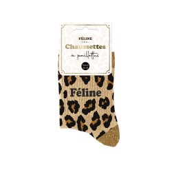 Chaussettes Paillettes Colorées Fantaisie Imprimé Félin