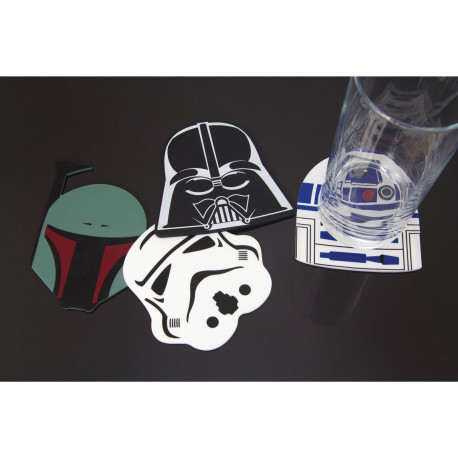 Lot de quatre sous-verres en silicone en forme des masques de R2-D2, Dark Vador, Stormtrooper et Boba Fett