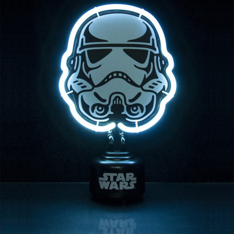 Lampe dsign avec des néons blancs qui forment la tête de Stormtrooper 