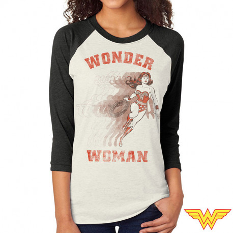 T-SHIRT WONDER WOMAN VINTAGE MANCHES 3/4